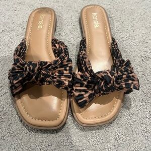 Kensie Women's Sandals with Leopard Bow - Tan and Black